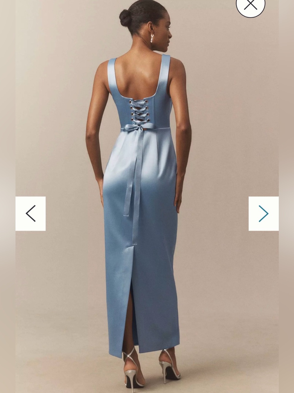 Anthropologie BHLDN Powder Blue Satin Lace-Up Back Maxi Dress